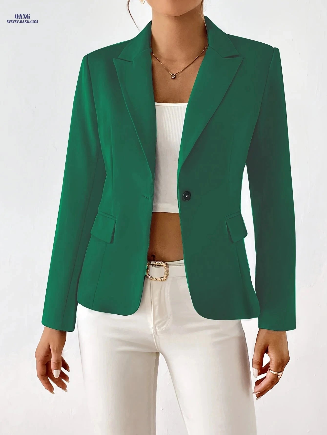 Women's Fashion Suit Jacket - Regular Fit, Long Sleeve, Solid Color   OAXG 