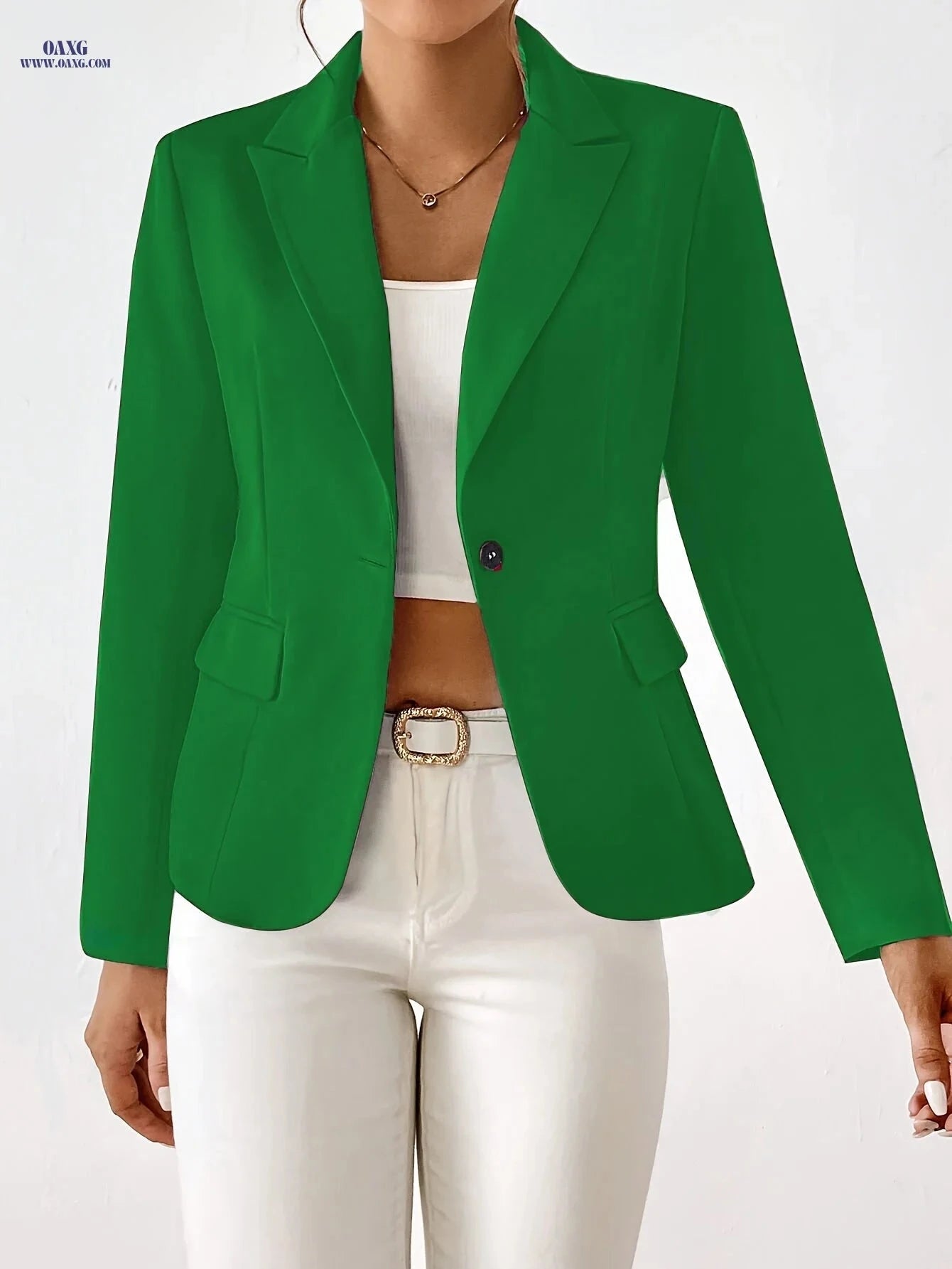 Women's Fashion Suit Jacket - Regular Fit, Long Sleeve, Solid Color   OAXG Black / S