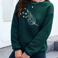 Women'S Fashion Sweatshirt Hoodie, Casual Fleece-Lined Round Neck Long Sleeve Top, Pattern Athletic Jacket   OAXG Dark Green / XS