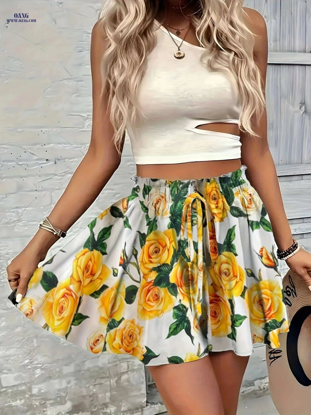 Women's Faux Drawstring Floral Shorts - Casual Summer Style   OAXG 