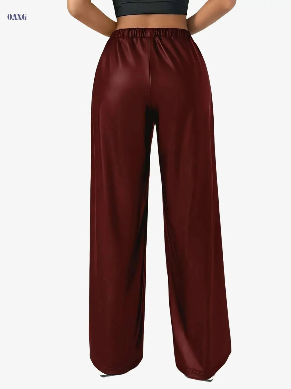 Women's Faux Leather Casual Straight Leg Pants - Drawstring, All-Season   OAXG 