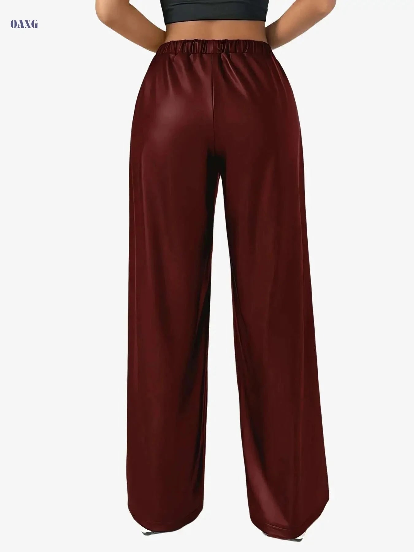 Women's Faux Leather Casual Straight Leg Pants - Drawstring, All-Season   OAXG 