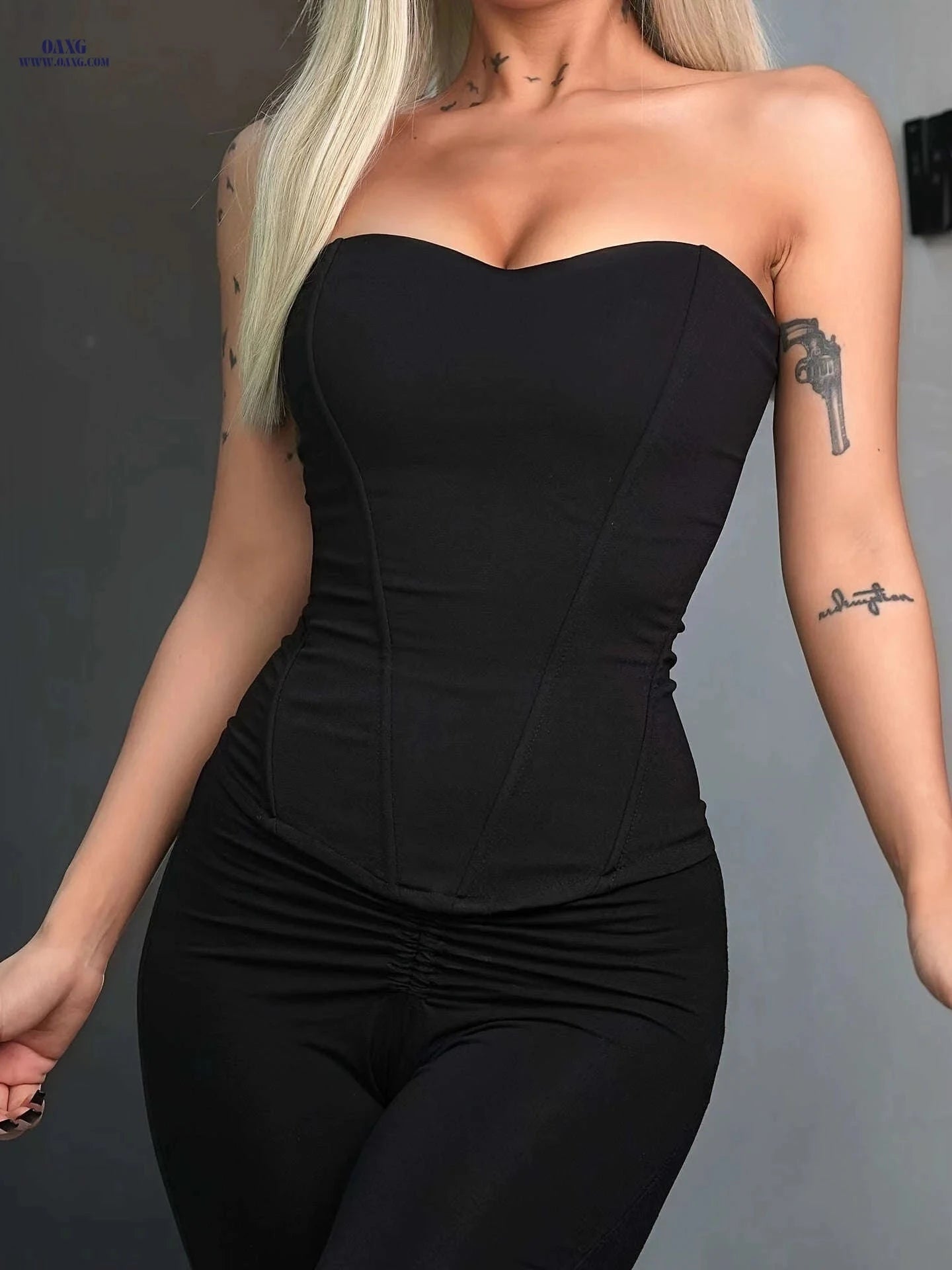 Women’s Fishbone Corset Top - Sexy High-Waisted Fitted Design   OAXG Black / XS