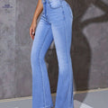 Women's Flare Leg Jeans - Light Wash, High Waist, Stretchy Denim   OAXG Light Blue / XS