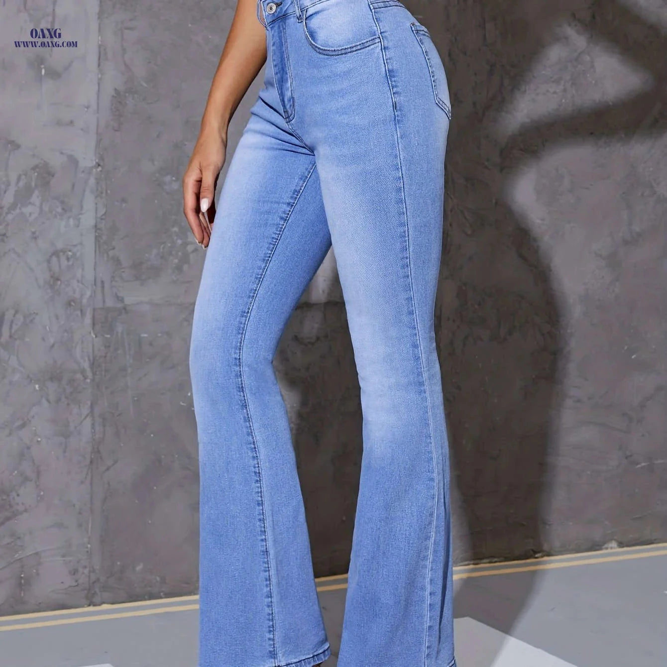 Women's Flare Leg Jeans - Light Wash, High Waist, Stretchy Denim   OAXG Light Blue / XS
