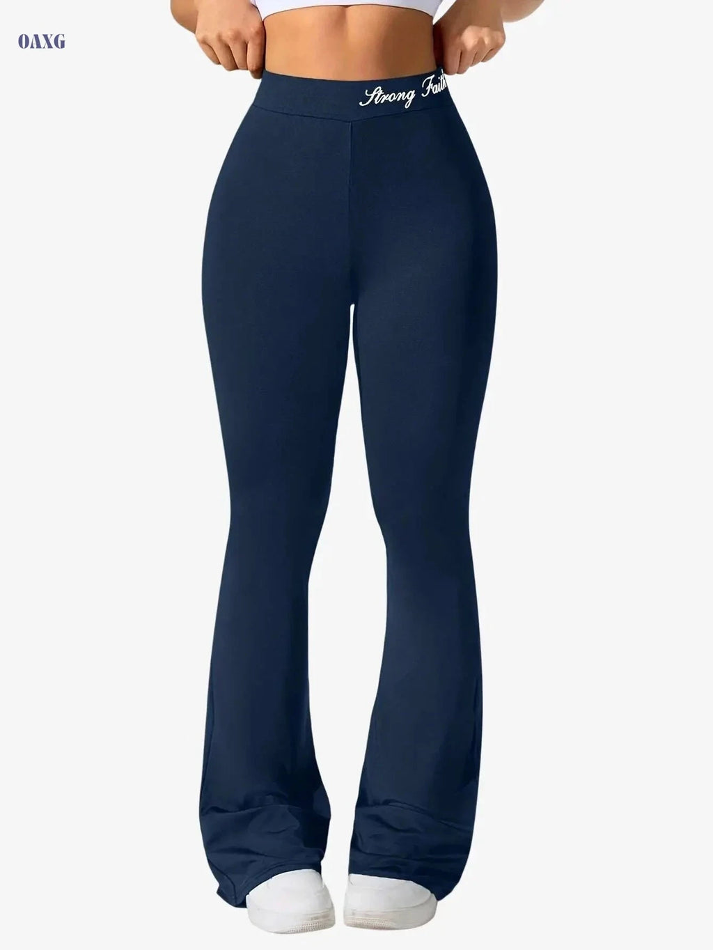 Women's Flare Yoga Pants with Letter Waistband - Solid Color Style   OAXG 
