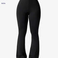 Women's Flare Yoga Pants with Letter Waistband - Solid Color Style   OAXG Black / S