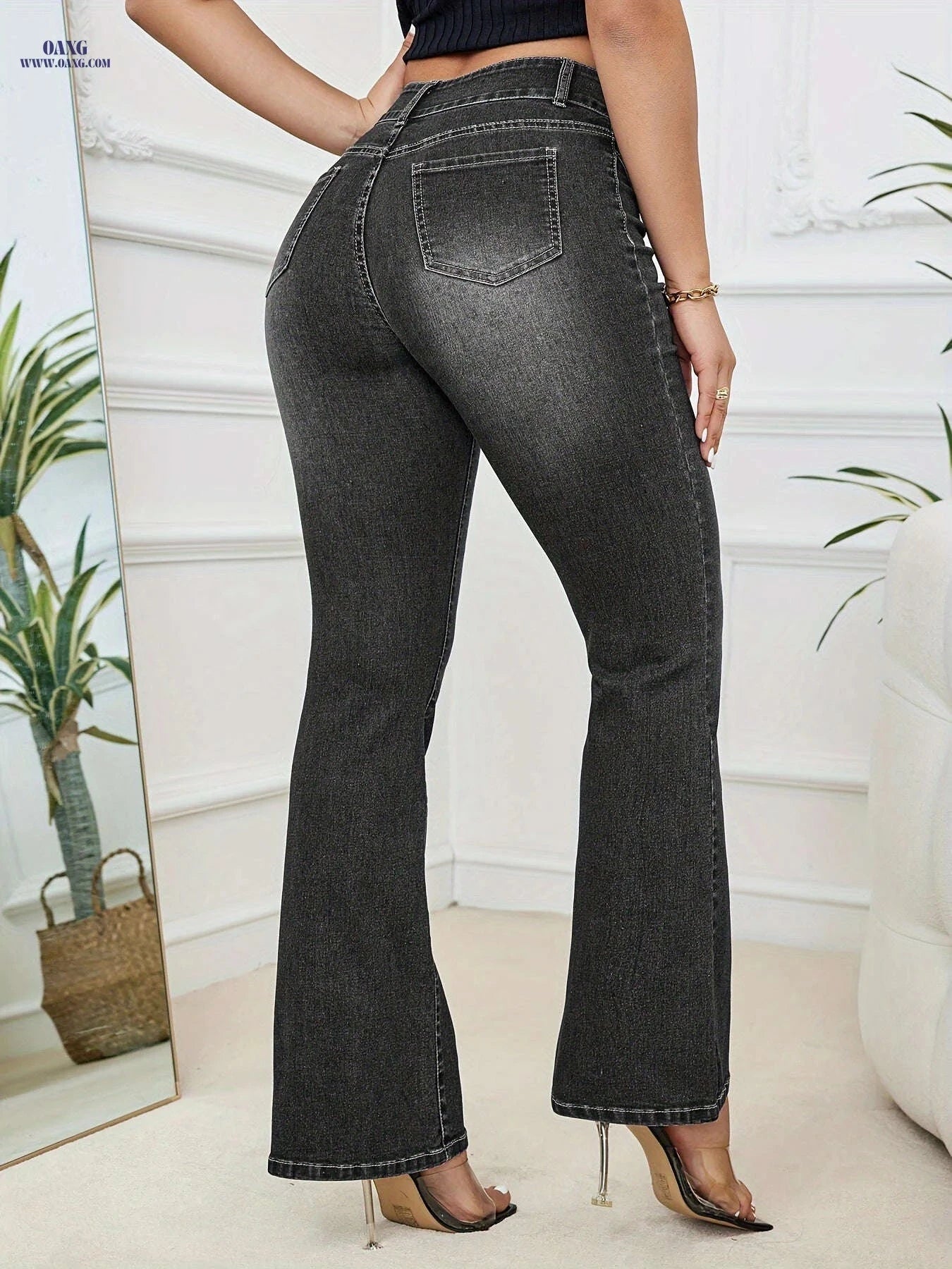 Women's Flared Denim Pants - High Stretch Casual Style for All Seasons   OAXG 