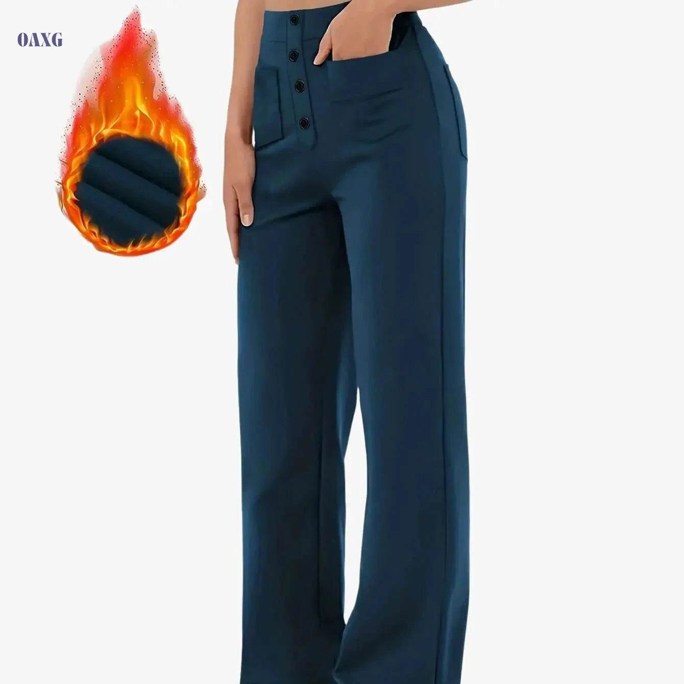 Women's Fleece-Lined High-Waisted Pants - Multi-Pocket Straight Leg   OAXG 