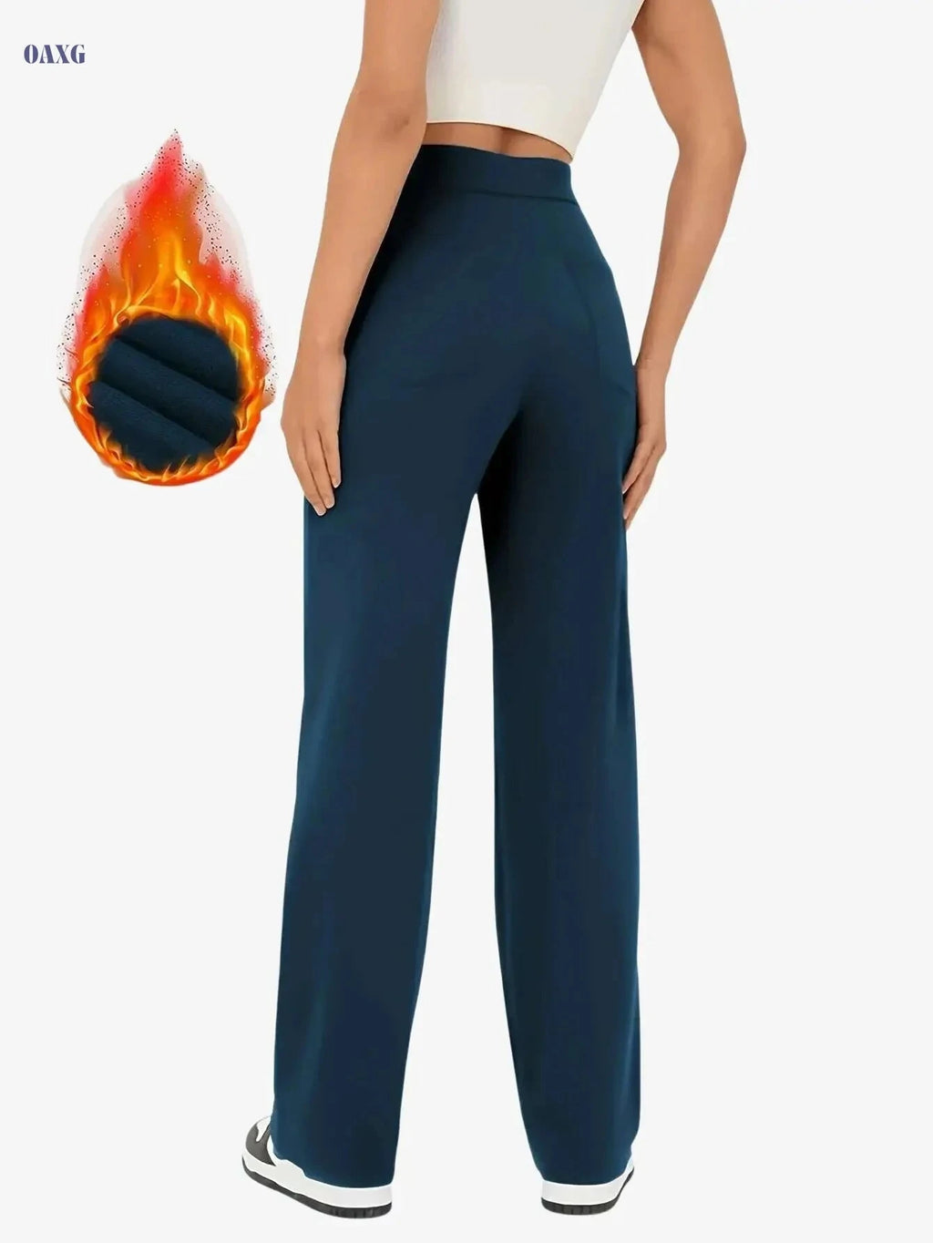 Women's Fleece-Lined High-Waisted Pants - Multi-Pocket Straight Leg   OAXG Navy Blue / XS