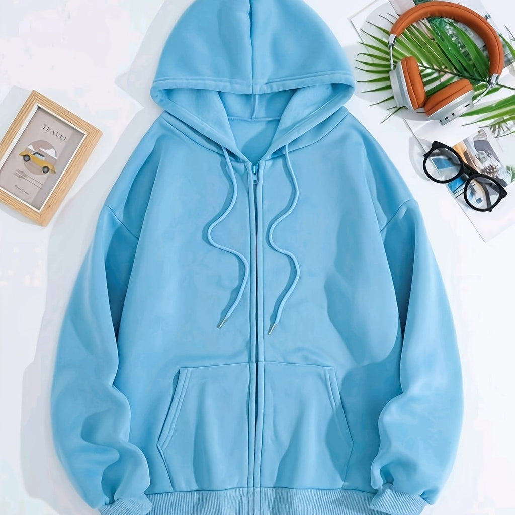 Women's Fleece-Lined Hoodie - Casual Zip Up Sweatshirt for Fall   OAXG Sky Blue / S