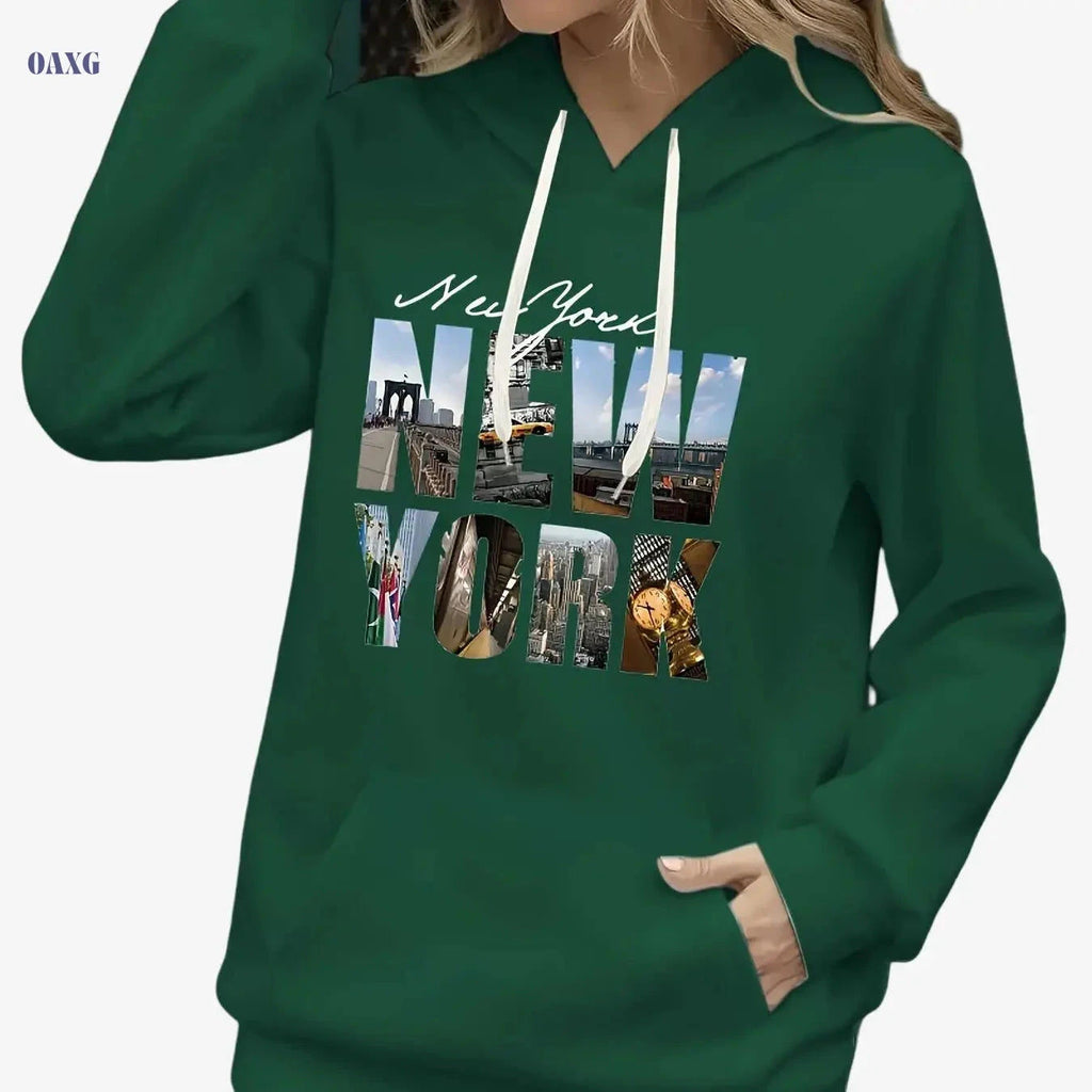 Women’s Fleece-Lined Hoodie - Stylish Casual Wear for Fall/Winter   OAXG 