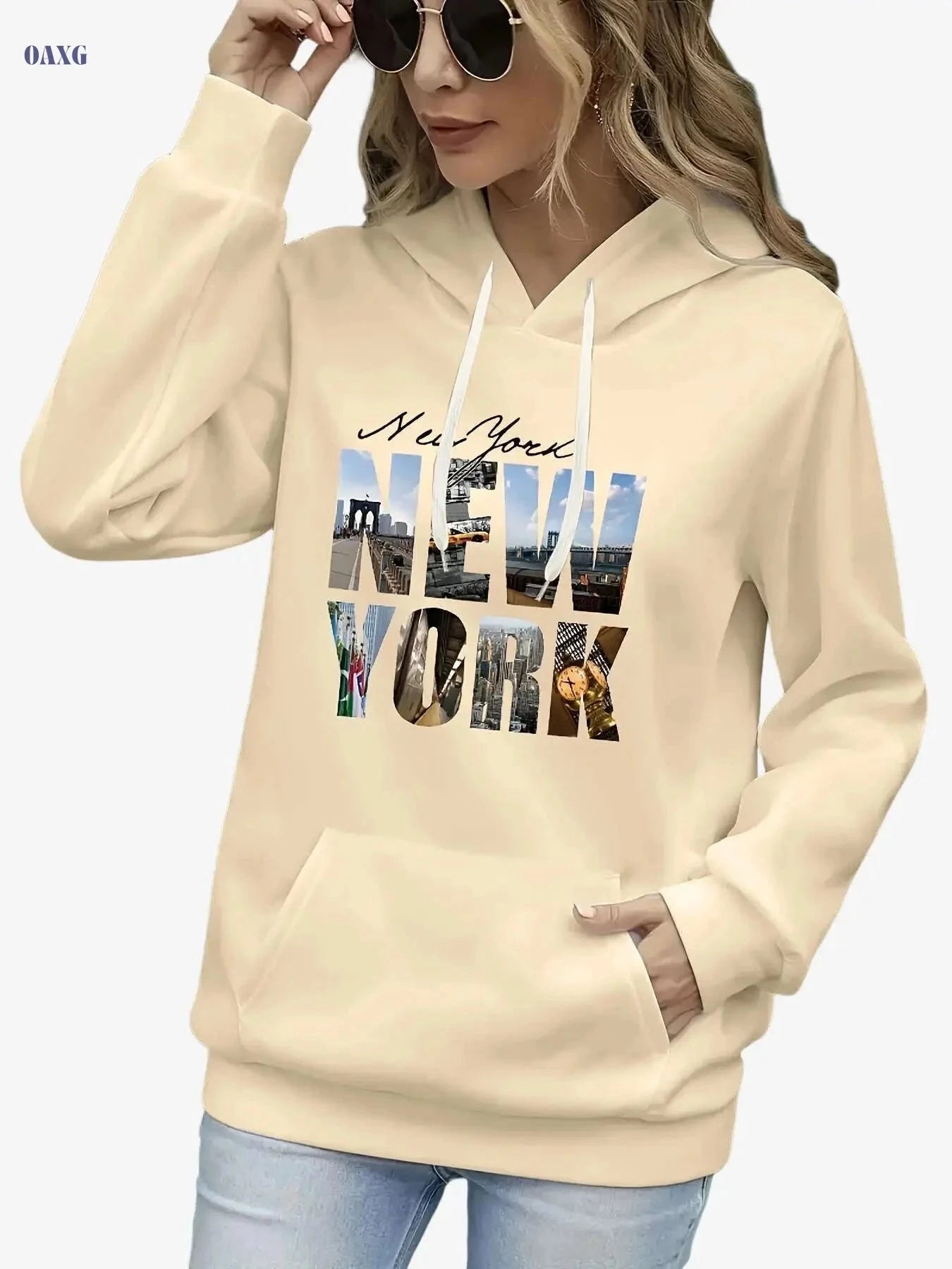 Women’s Fleece-Lined Hoodie - Stylish Casual Wear for Fall/Winter   OAXG 