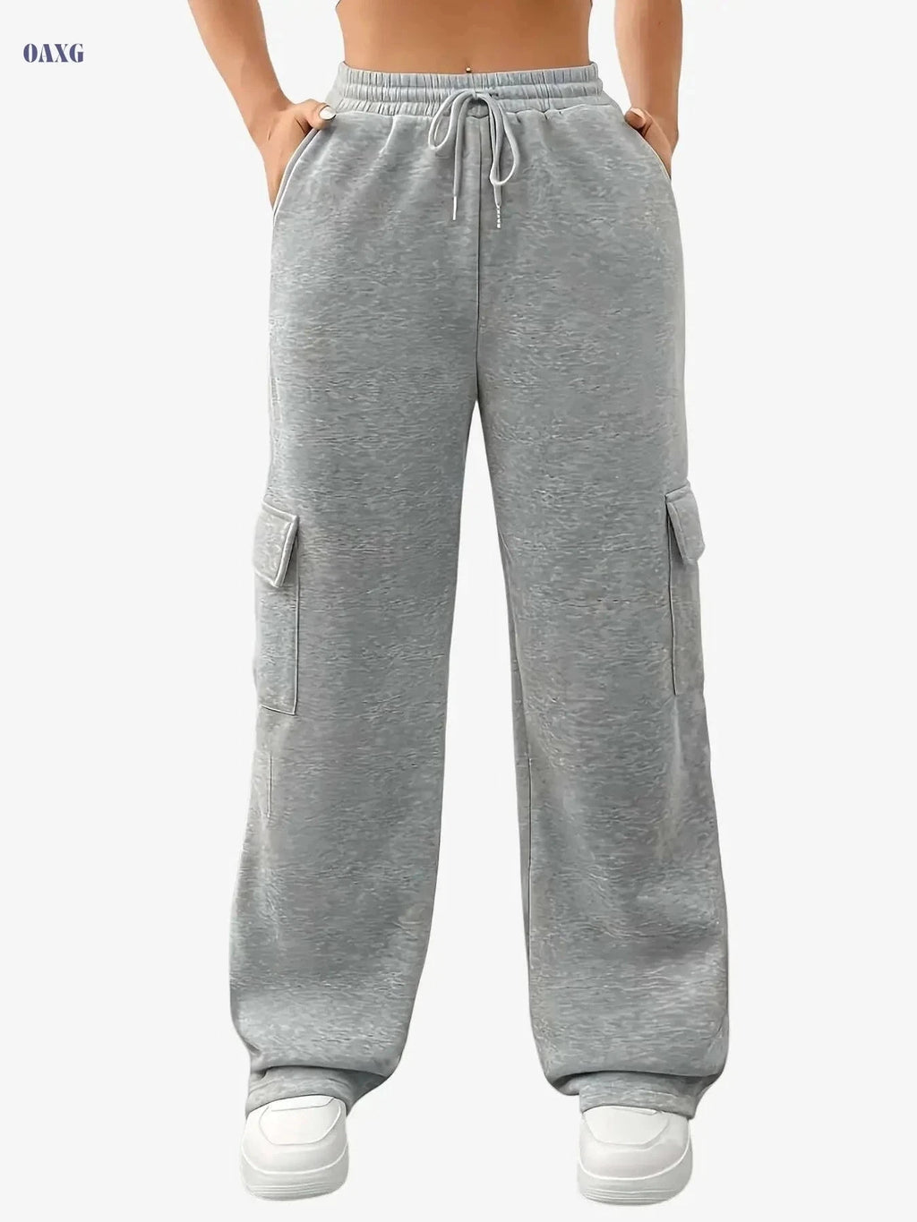 Women's Fleece-Lined Jogger Pants - Loose Fit, Multiple Pockets   OAXG Grey / S