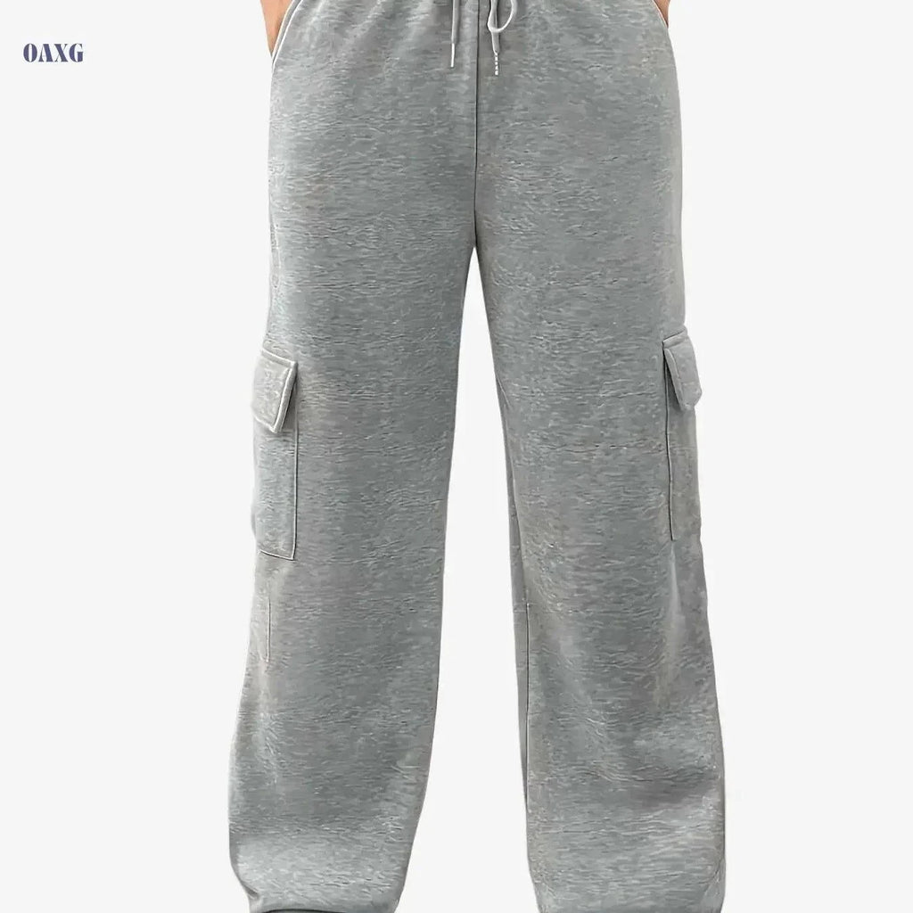 Women's Fleece-Lined Jogger Pants - Loose Fit, Multiple Pockets   OAXG Grey / S