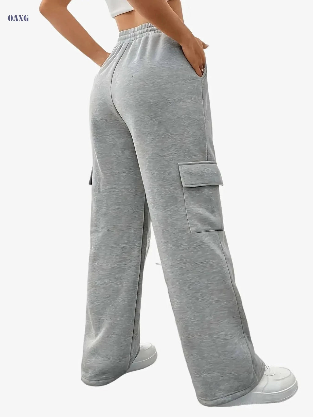 Women's Fleece-Lined Jogger Pants - Loose Fit, Multiple Pockets   OAXG Grey / S