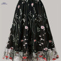 Women's Floral A-Line Skirt - Black & White Mesh Overlay, High-Waisted   OAXG Black / S