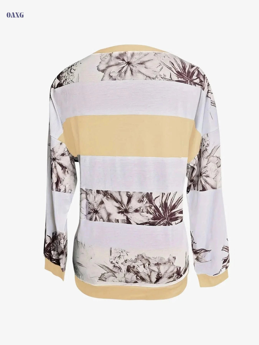 Women's Floral Color Block Long Sleeve T-Shirt - Casual V-Neck Style   OAXG 