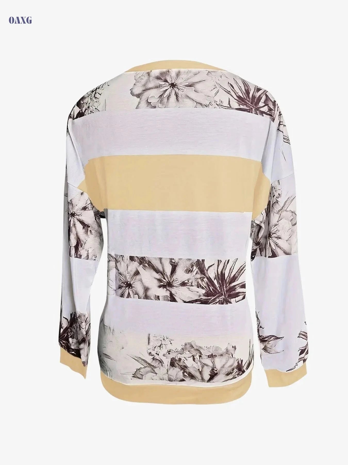 Women's Floral Color Block Long Sleeve T-Shirt - Casual V-Neck Style   OAXG 