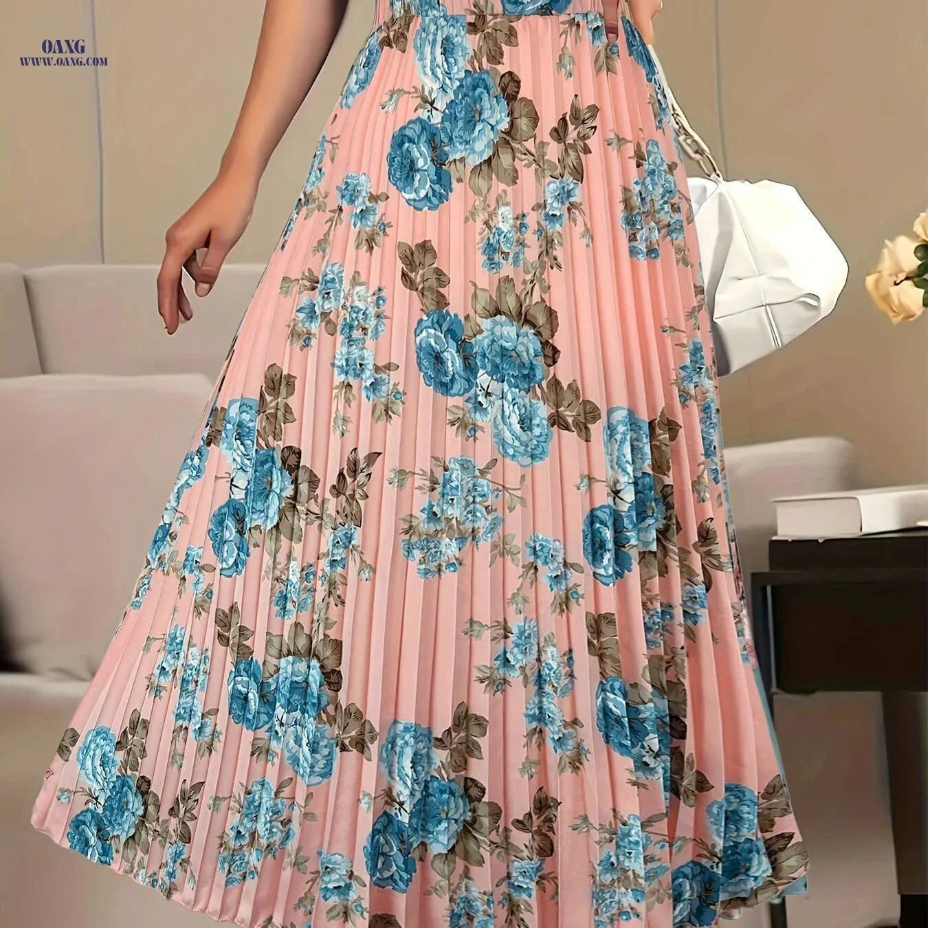 Women's Floral High Waist Skirt - Elegant Pleated Design for Spring   OAXG 
