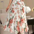 Women's Floral High Waist Skirt - Elegant Pleated Design for Spring   OAXG 