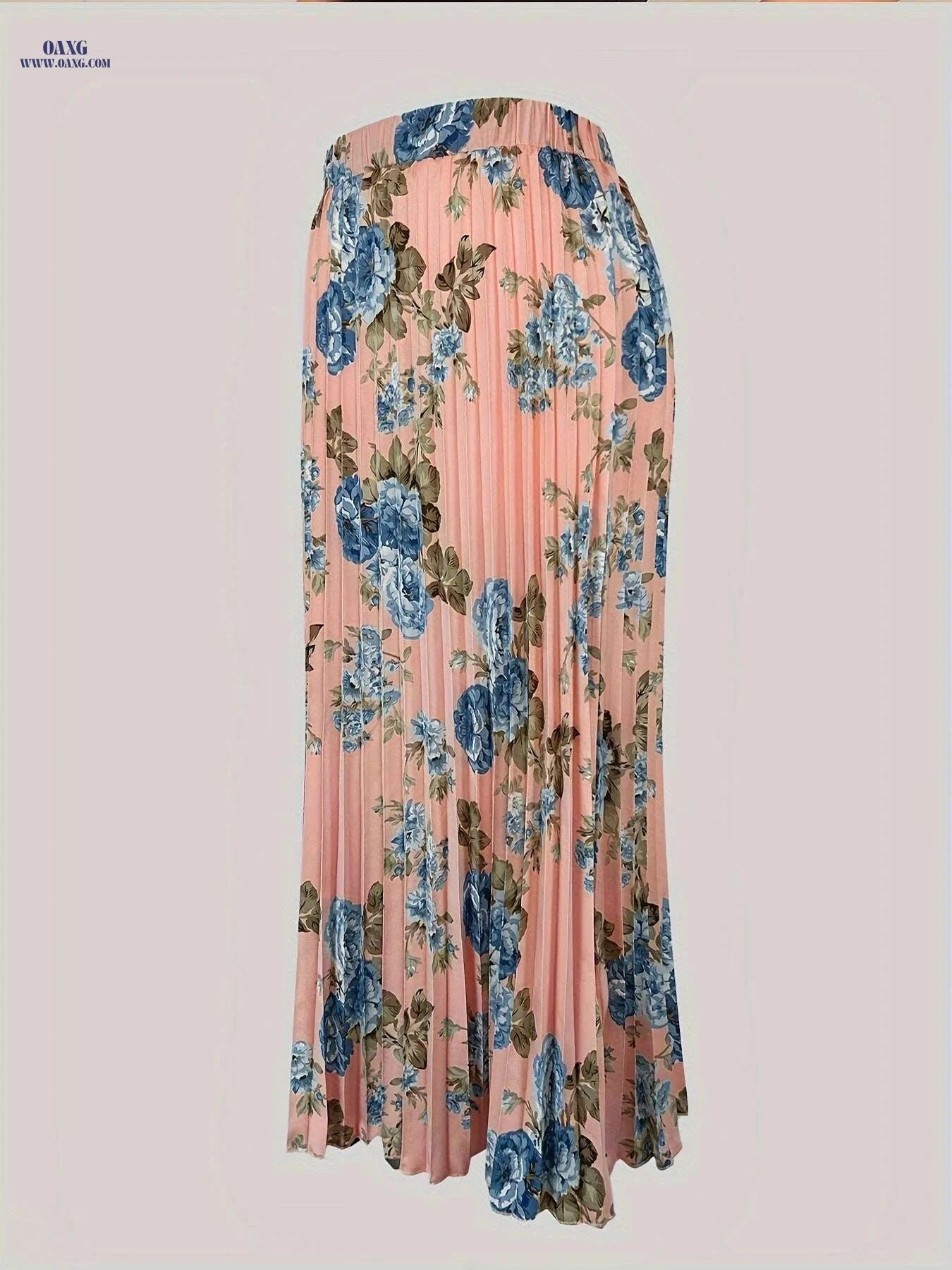 Women's Floral High Waist Skirt - Elegant Pleated Design for Spring   OAXG White / S