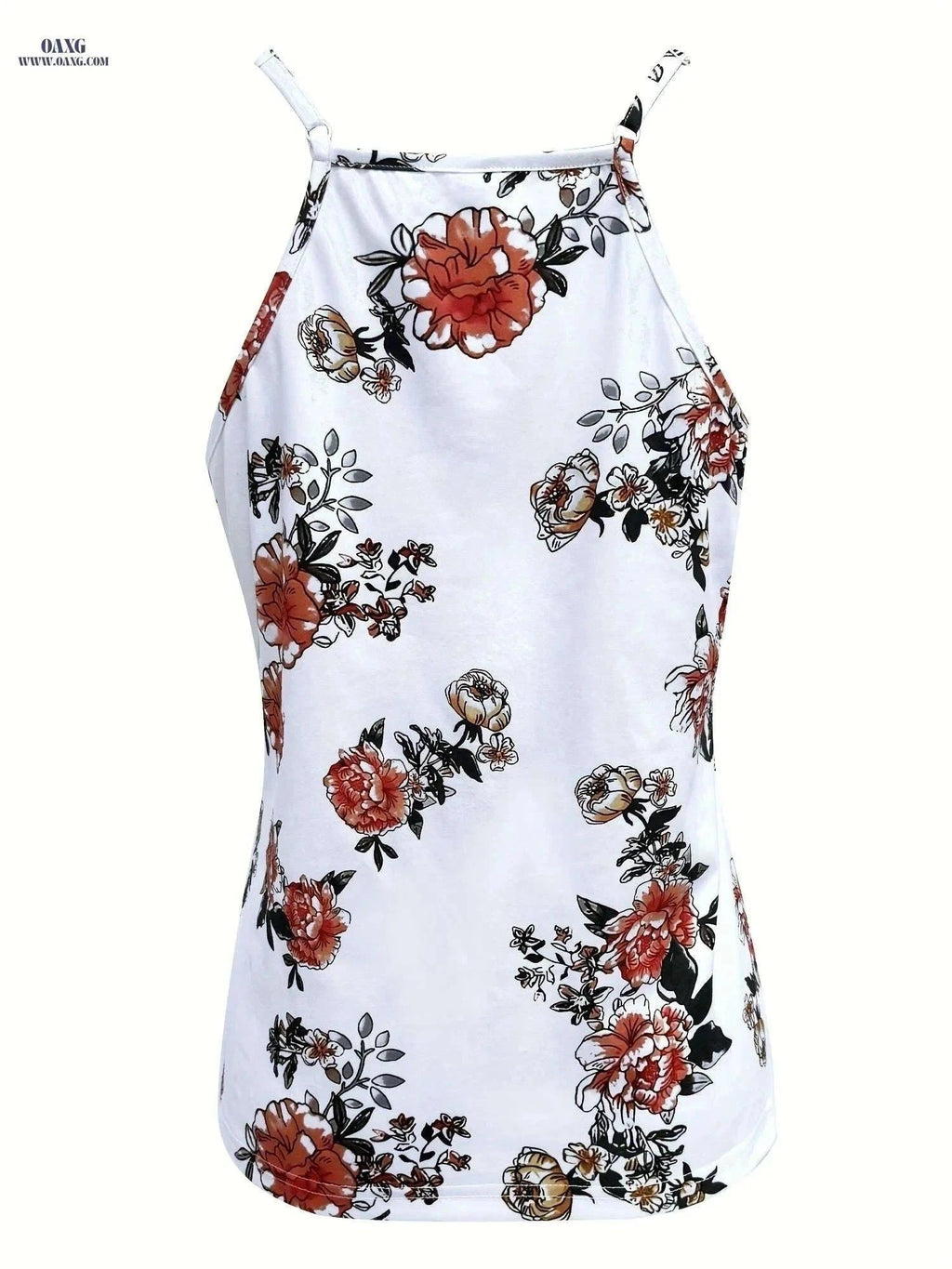 Women's Floral Lace Trim V-Neck Tank Top - Summer Casual Style   OAXG White / S