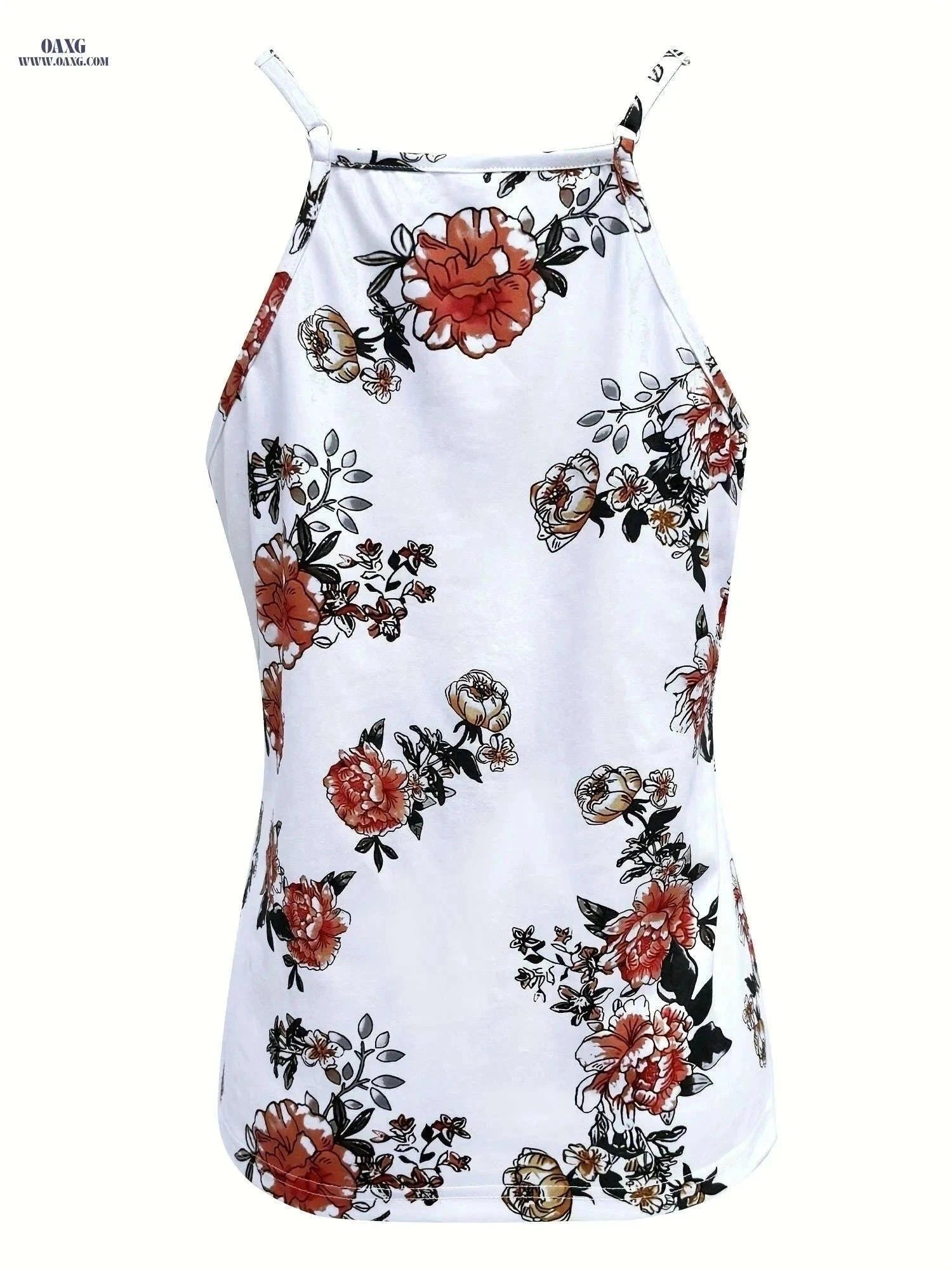 Women's Floral Lace Trim V-Neck Tank Top - Summer Casual Style   OAXG White / S