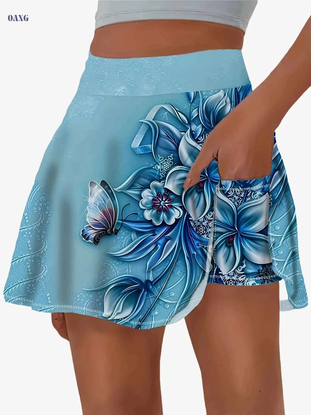 Women's Floral Pleated Fitness Skirt - Perfect for Sports & Yoga   OAXG 