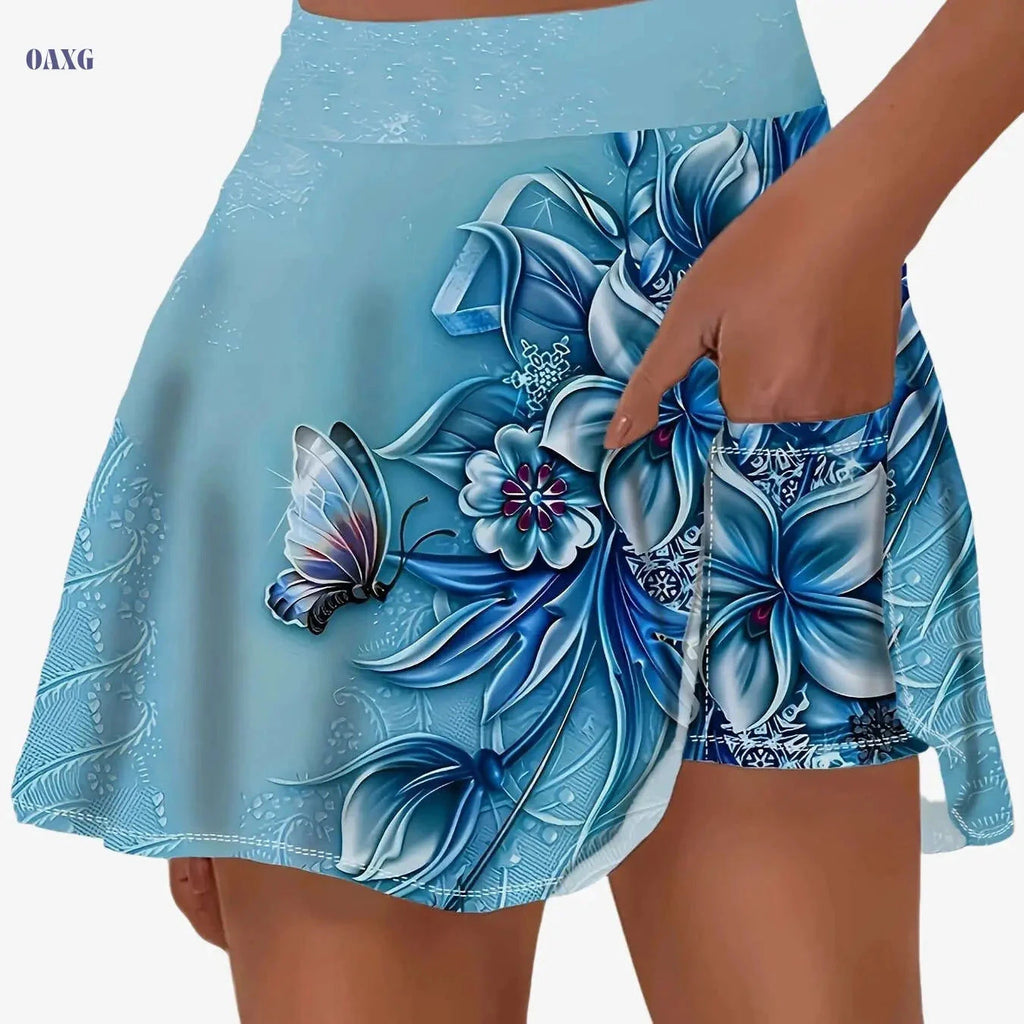 Women's Floral Pleated Fitness Skirt - Perfect for Sports & Yoga   OAXG 