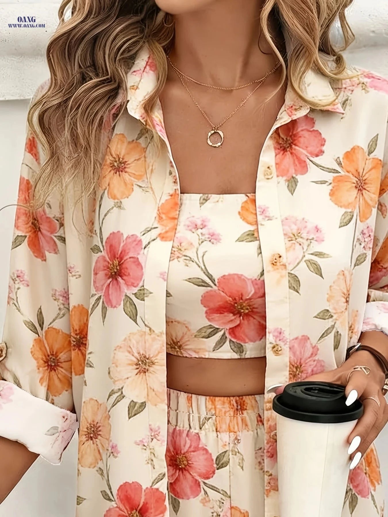 Women's Floral Print 3pcs Set - Casual Cardigan & Tube Top   OAXG Mixed colors / S