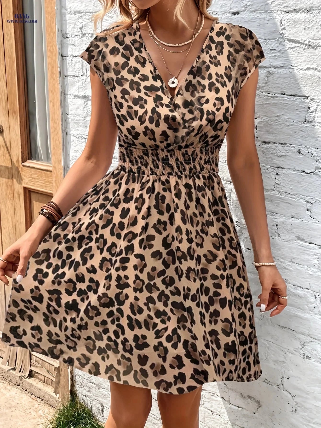 Women's Floral Print A-Line Dress - Elegant for Spring & Summer Events   OAXG White / S