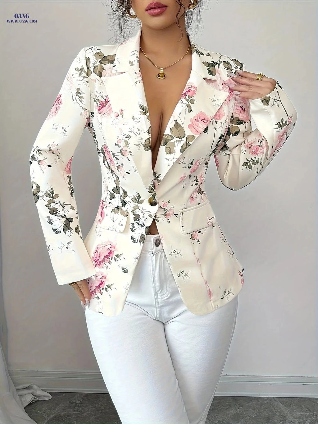Women's Floral Print Blazer - Slim Fit Casual Business Jacket   OAXG 