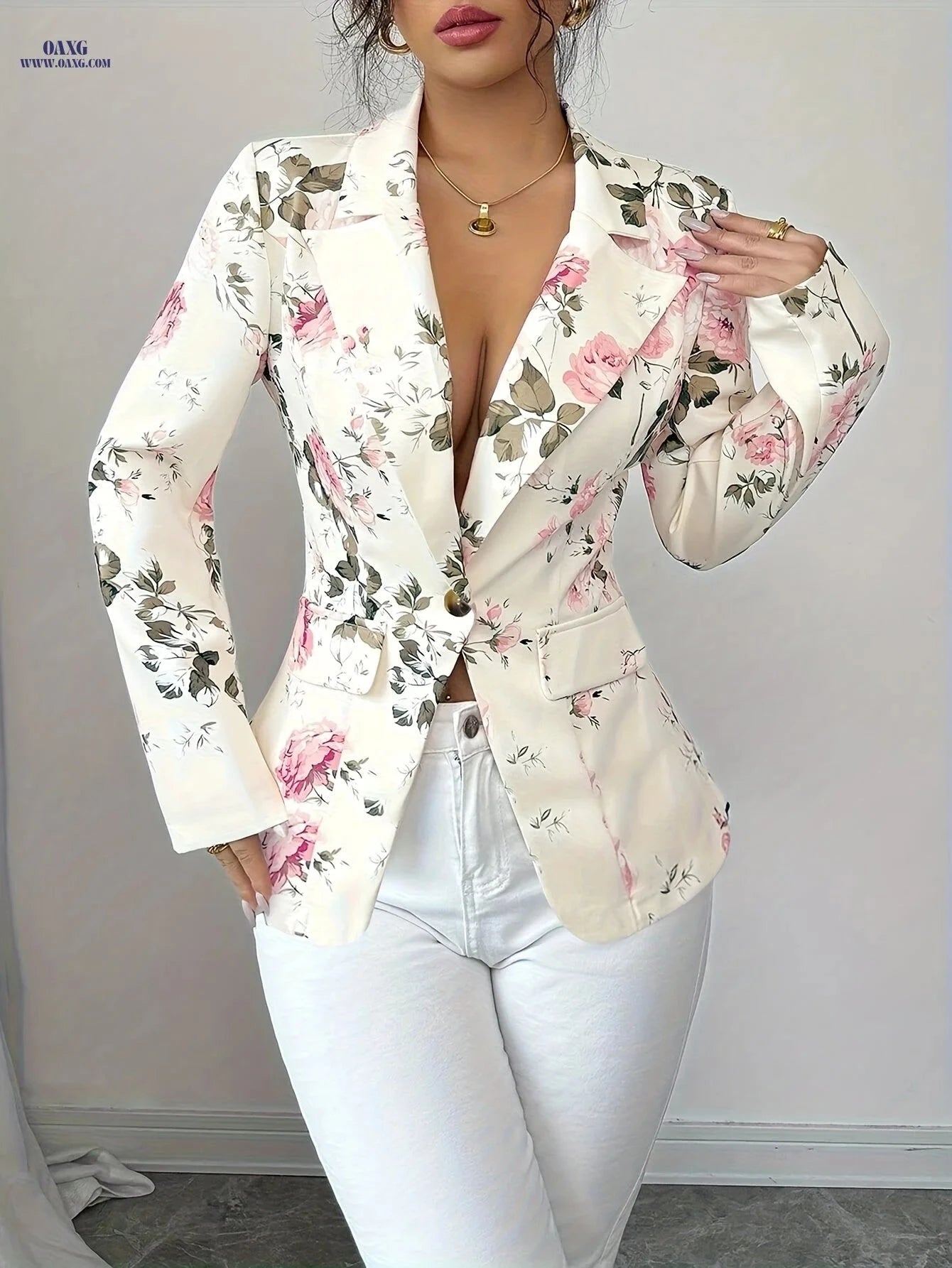Women's Floral Print Blazer - Slim Fit Casual Business Jacket   OAXG 