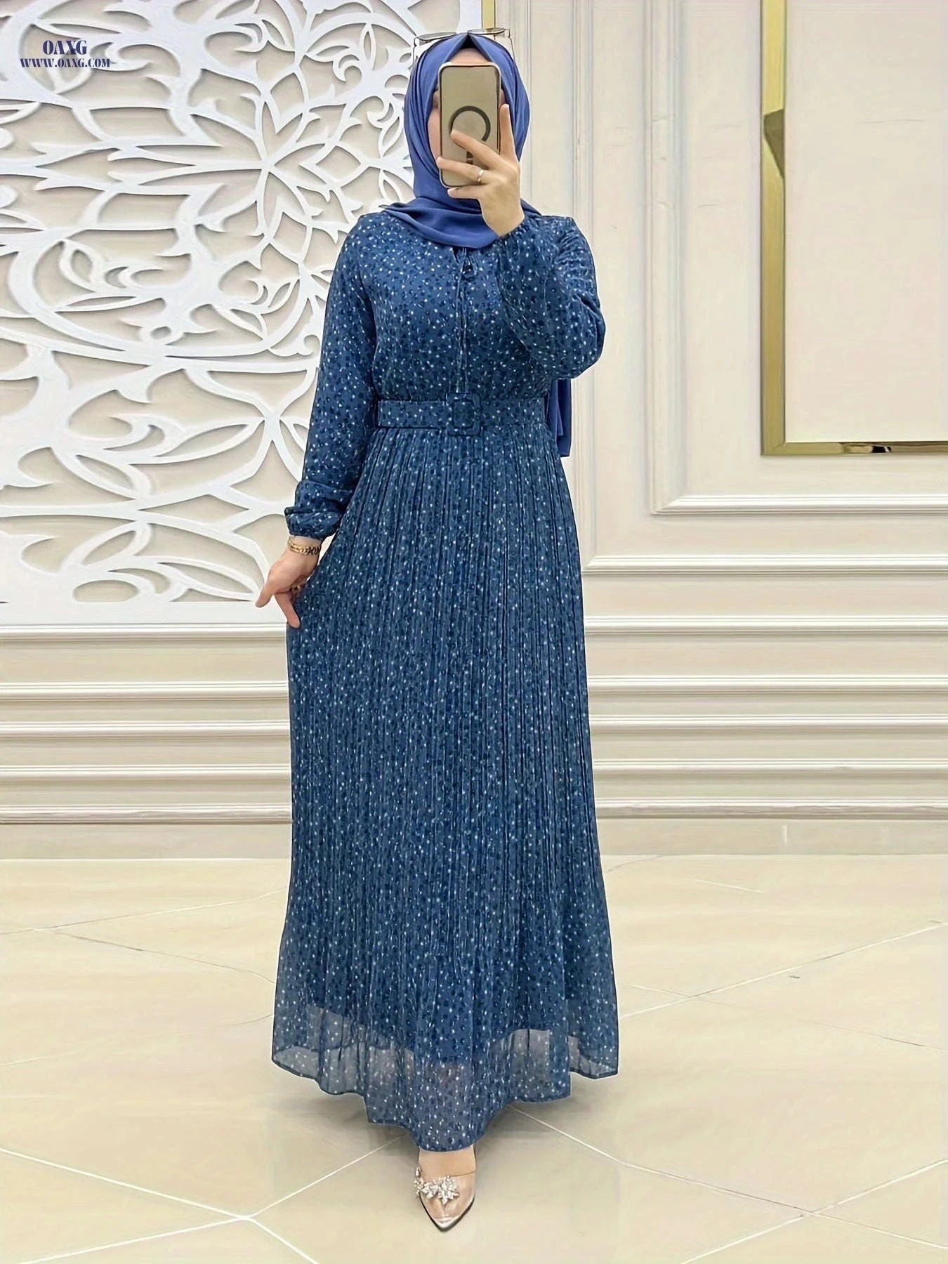 Women's Floral Print Chiffon Dress - Elegant and Comfortable Style   OAXG Dark Blue / S