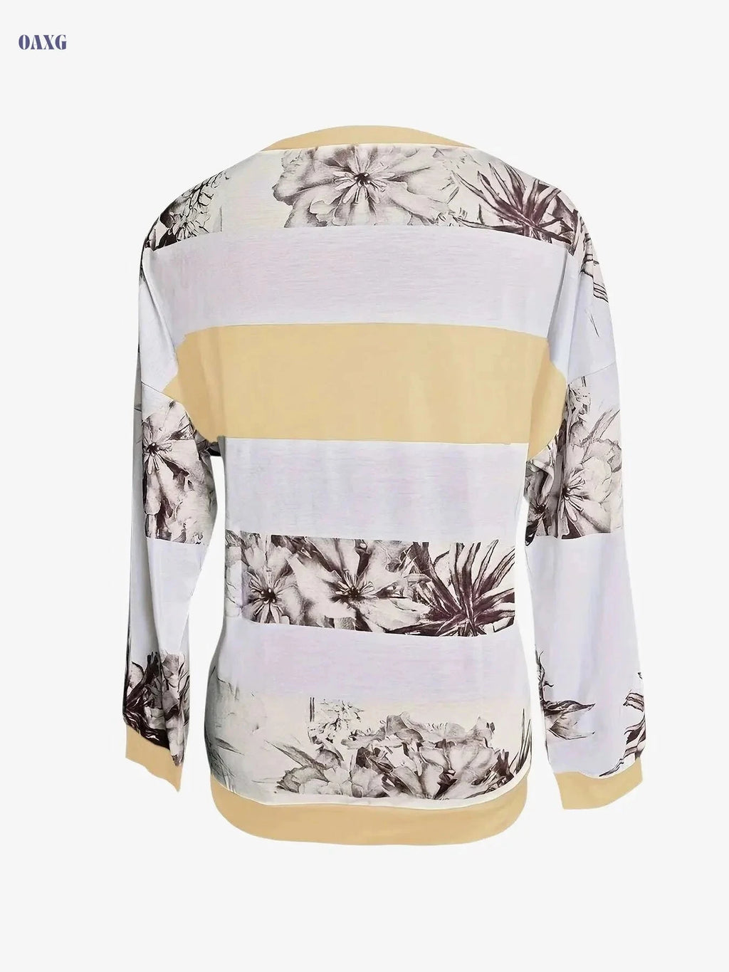 Women's Floral Print Color Block T-Shirt - Casual Zip Up for Spring   OAXG Pink Red / S