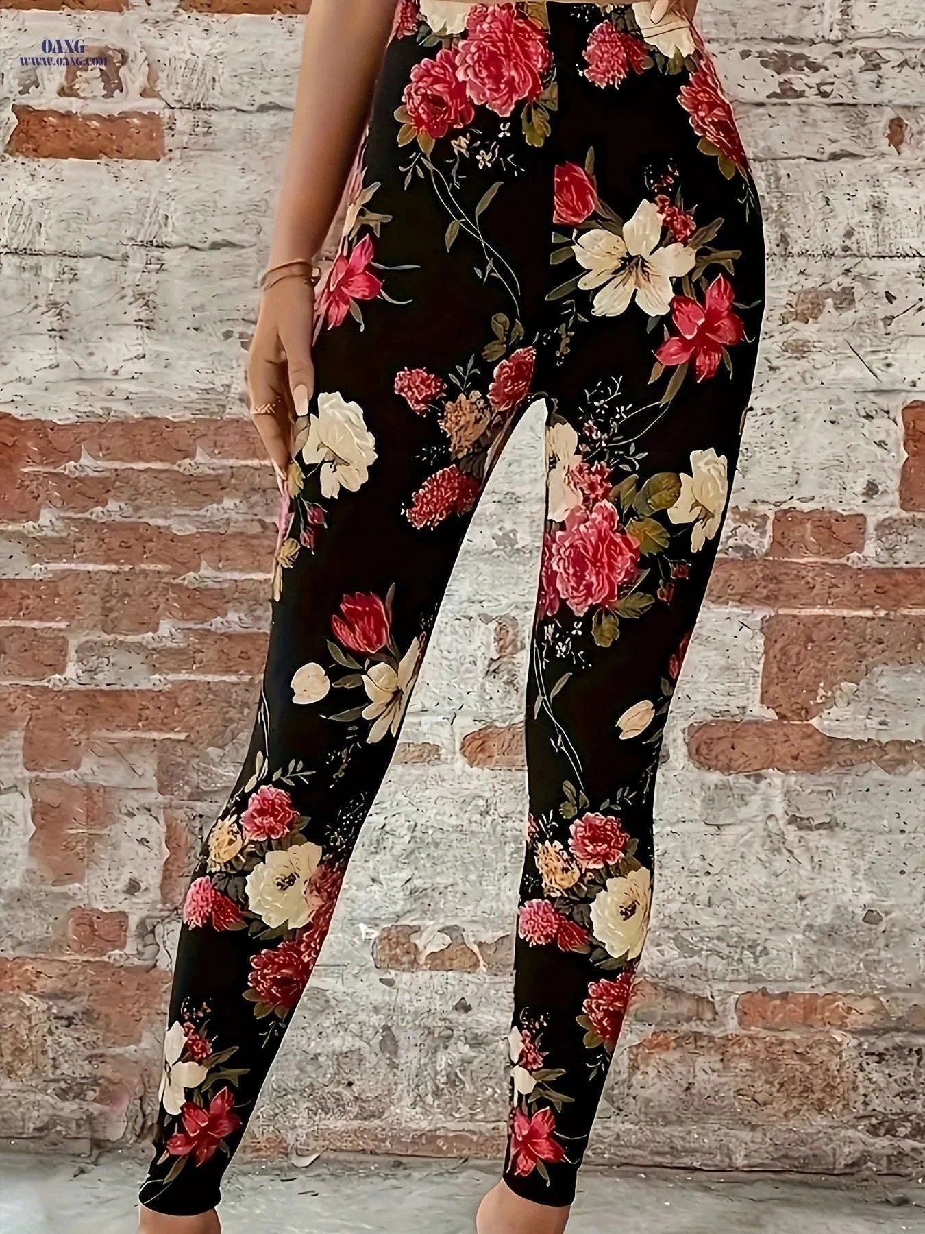Women's Floral Print High-Waisted Leggings - Tummy Control & Stretch   OAXG Mixed Color / S