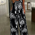 Women's Floral Print Jumpsuit - Casual Wide-Leg with Pockets   OAXG 