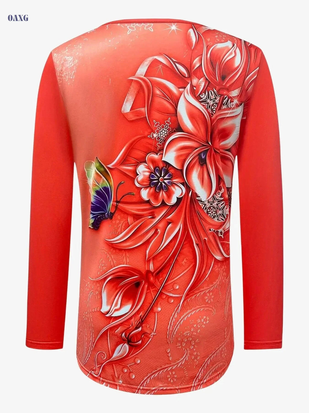 Women's Floral Print Long Sleeve V-Neck T-Shirt - Casual & Soft Top   OAXG 