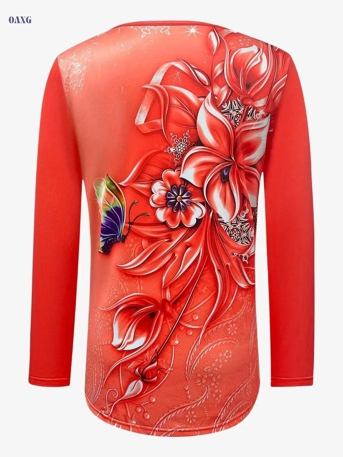 Women's Floral Print Long Sleeve V-Neck T-Shirt - Casual & Soft Top   OAXG 