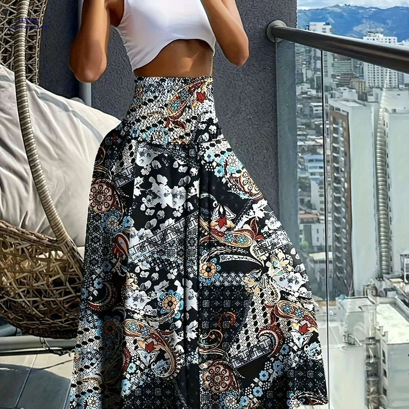 Women's Floral Print Midi Skirt - Lightweight, Vibrant Spring Style   OAXG 