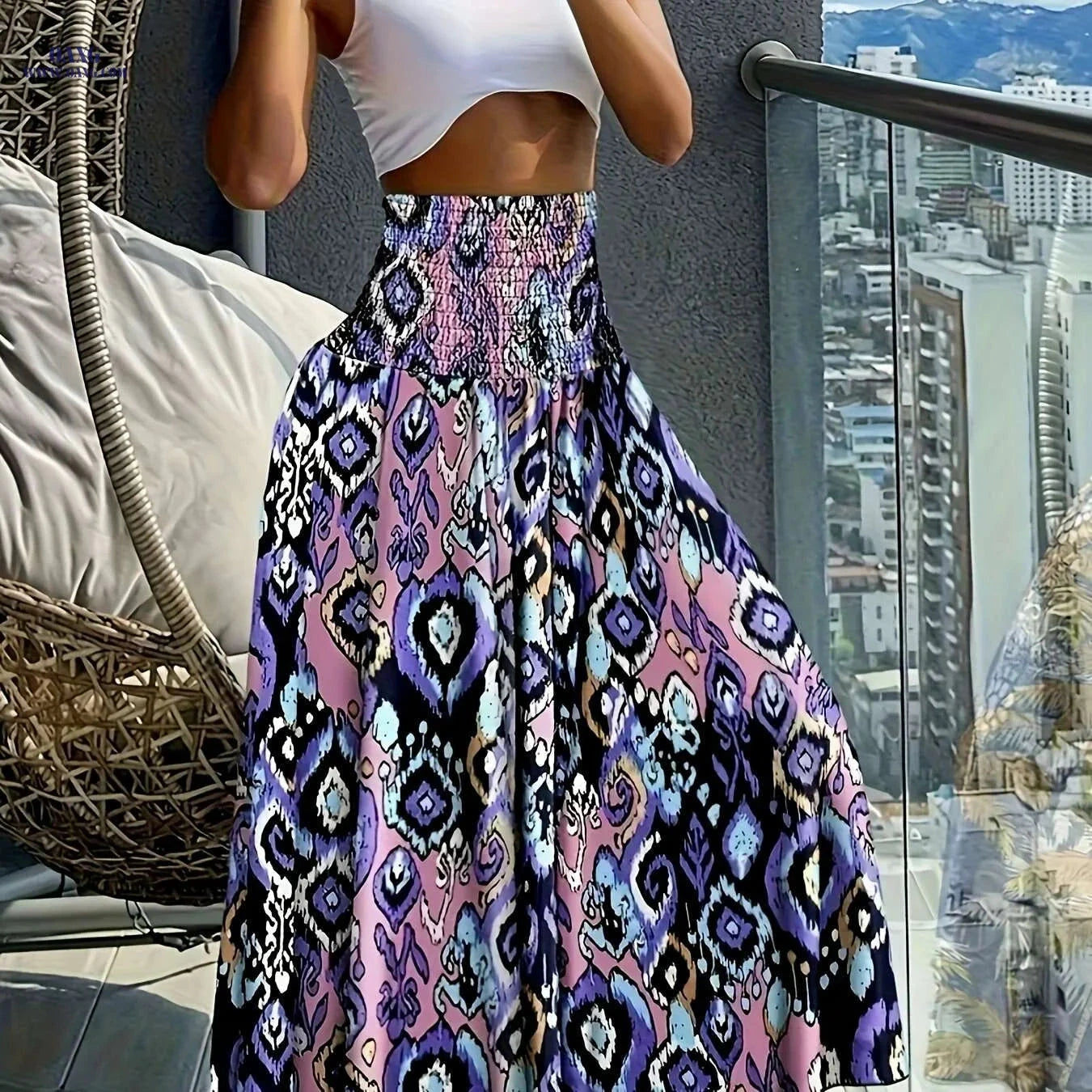 Women's Floral Print Midi Skirt - Lightweight, Vibrant Spring Style   OAXG 