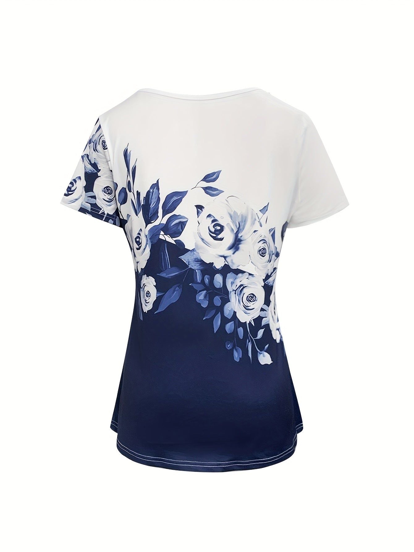 Women'S Floral Print Short Sleeve T-Shirt - Casual Round Neck, Lightweight Summer Top with Vibrant Blue & White Flowers Design, Perfect for Casual Attire   OAXG Mixed colors / S