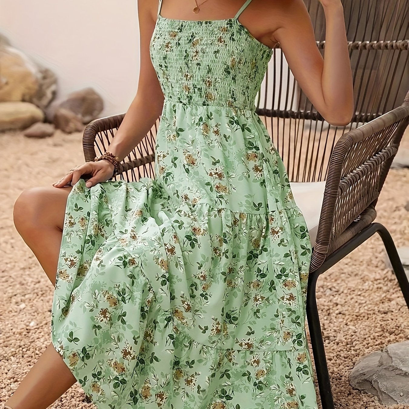 Women's Floral Print Sleeveless Dress - Bohemian Summer Vacation Style   OAXG 