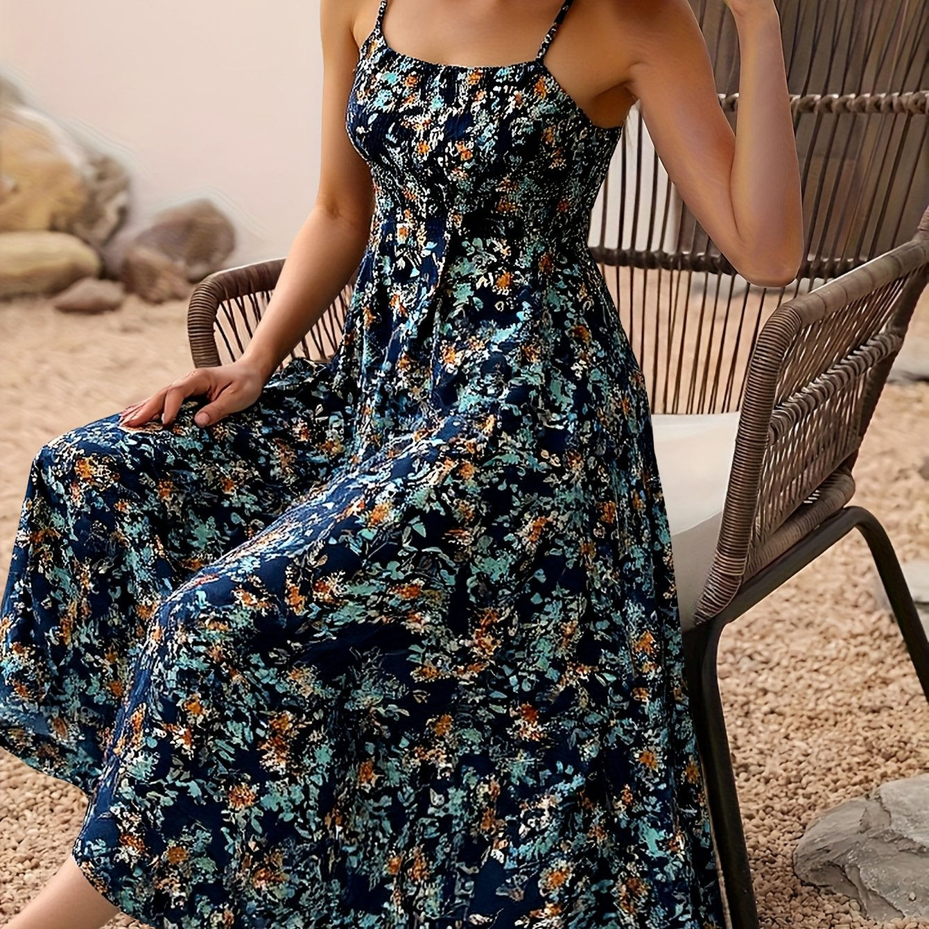 Women's Floral Print Sleeveless Dress - Bohemian Summer Vacation Style   OAXG 