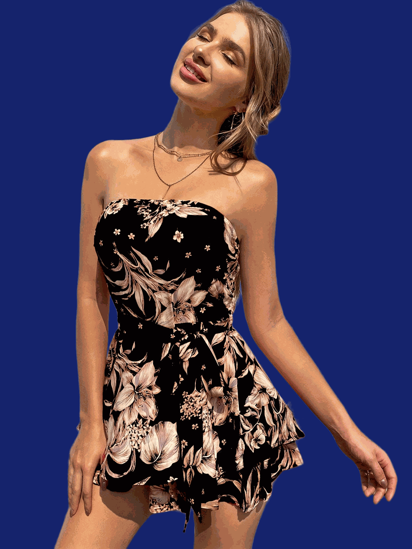 Women's Floral Print Strapless Mini Dress - Lightweight Summer Party Wear   OAXG 