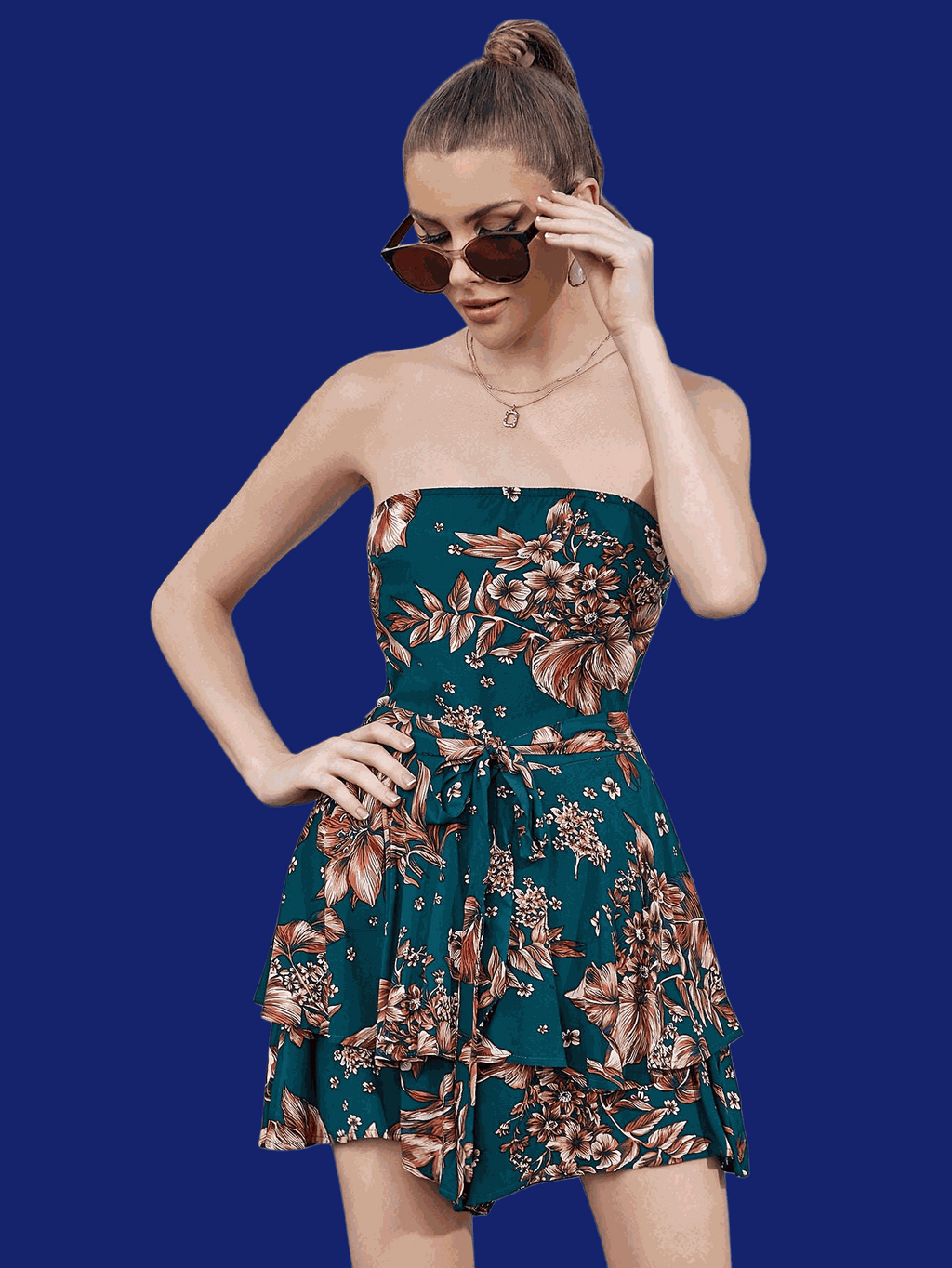 Women's Floral Print Strapless Mini Dress - Lightweight Summer Party Wear   OAXG Black Flower / XS