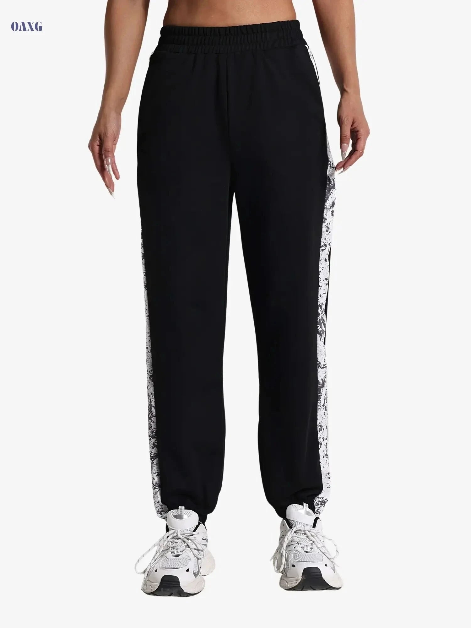 Women's Floral Print Sweatpants - Comfy Polyester, Elastic Waistband   OAXG 