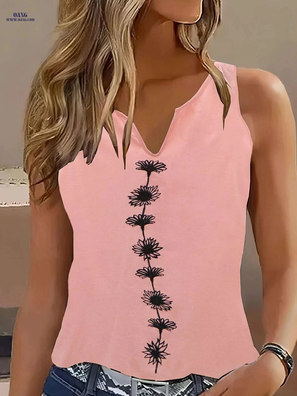 Women's Floral Print Tank Top - Casual Sleeveless V-Neck Summer Wear   OAXG 