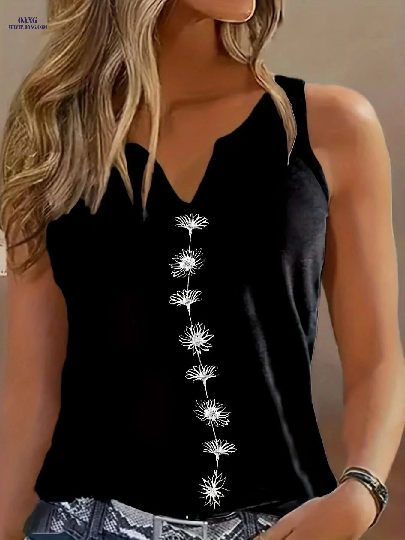 Women's Floral Print Tank Top - Casual Sleeveless V-Neck Summer Wear   OAXG 
